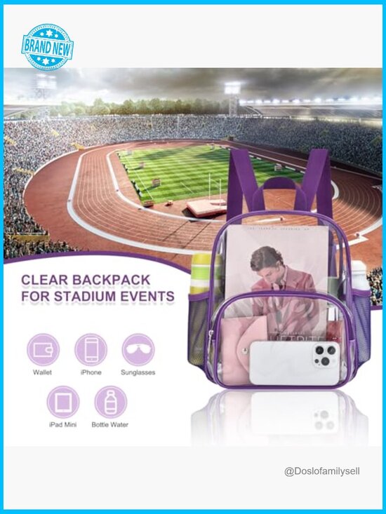 Clear Backpack for Stadium Events Waterproof PVC Travel Sport Concert Work main image 5
